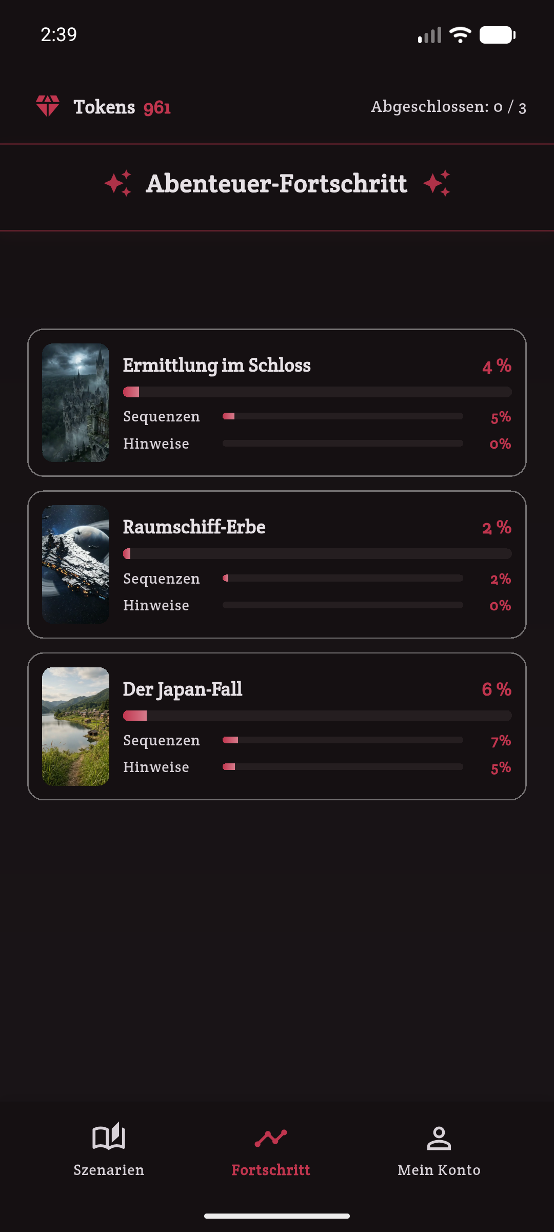 Szenario-Fortschritt
