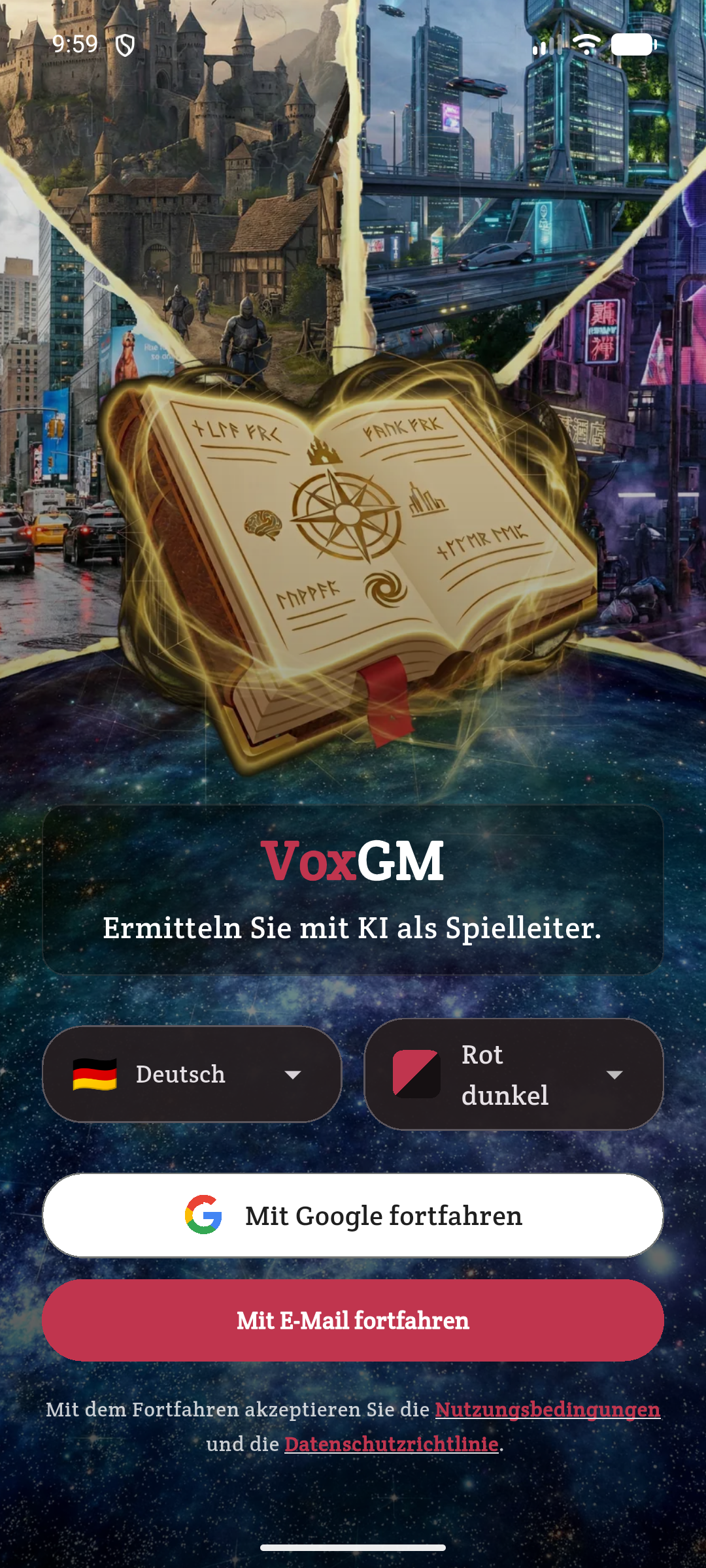 Willkommen — Sprache & Anmeldung